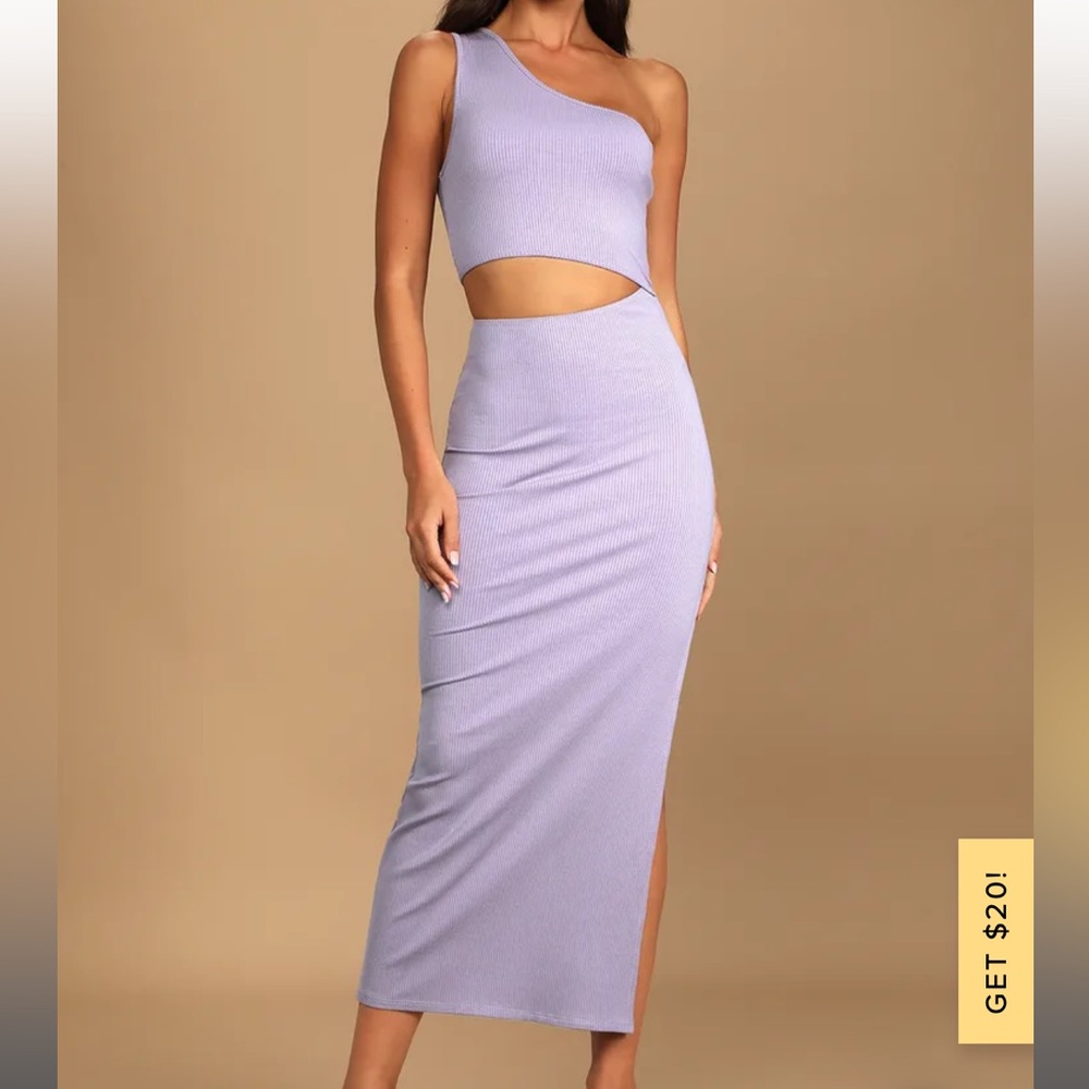 Lulus Lavender Ribbed One-Shoulder Cutout Midi Dress. Small.